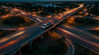Guincho plataforma em viaduto de rodovia à noite